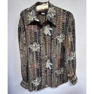 Vintage Tess Womens Blouse Abstract Print Button Down Long Sleeve Small Silk